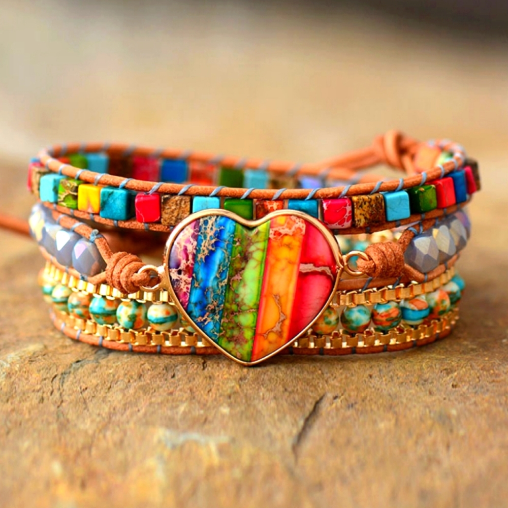Imperial Jasper & Crystal Layered Bracelet